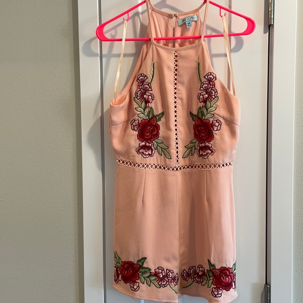 Coral/light pink romper